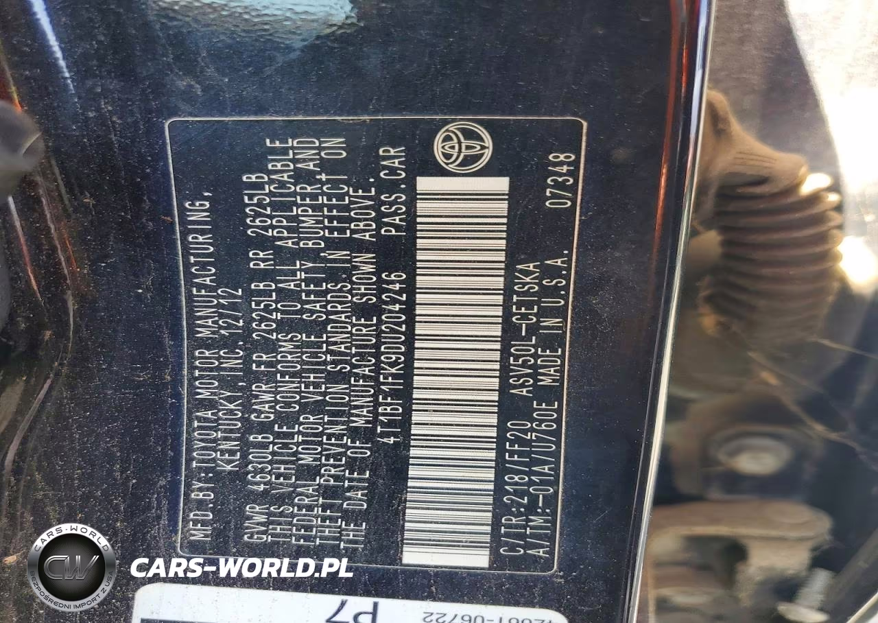 2013 Toyota Camry Se VIN:4T1BF1FK9DU204246 - 12