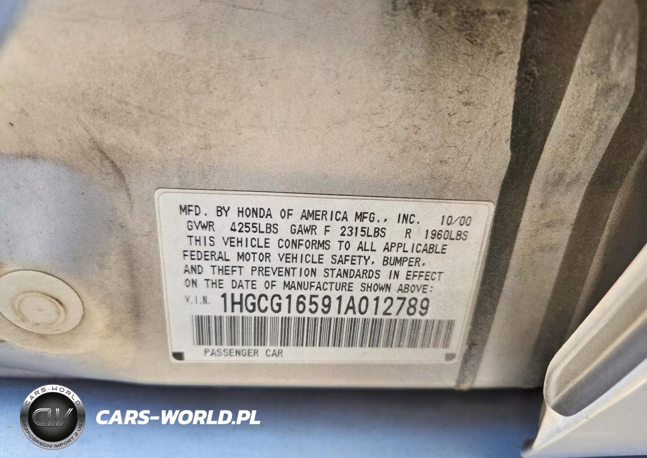 2001 Honda Accord Ex VIN:1HGCG16591A012789 - 12