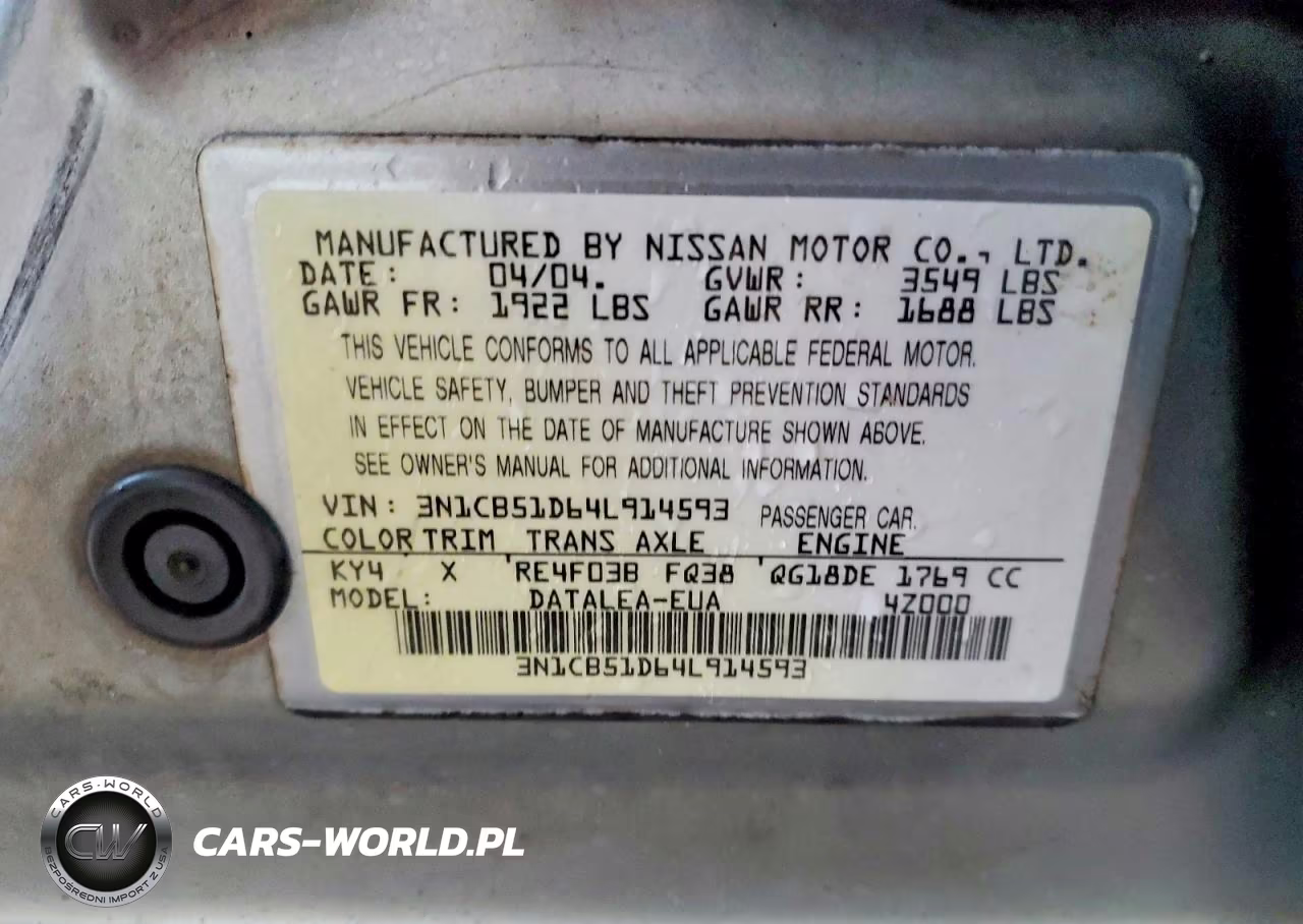 2004 Nissan Sentra 1.8 VIN:3N1CB51D64L914593 - 12