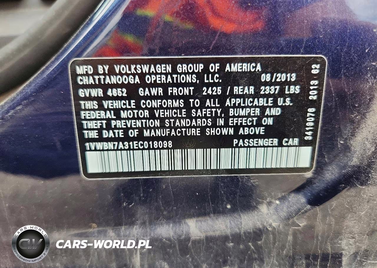 2014 Volkswagen Passat Se VIN:1VWBN7A31EC018098 - 12