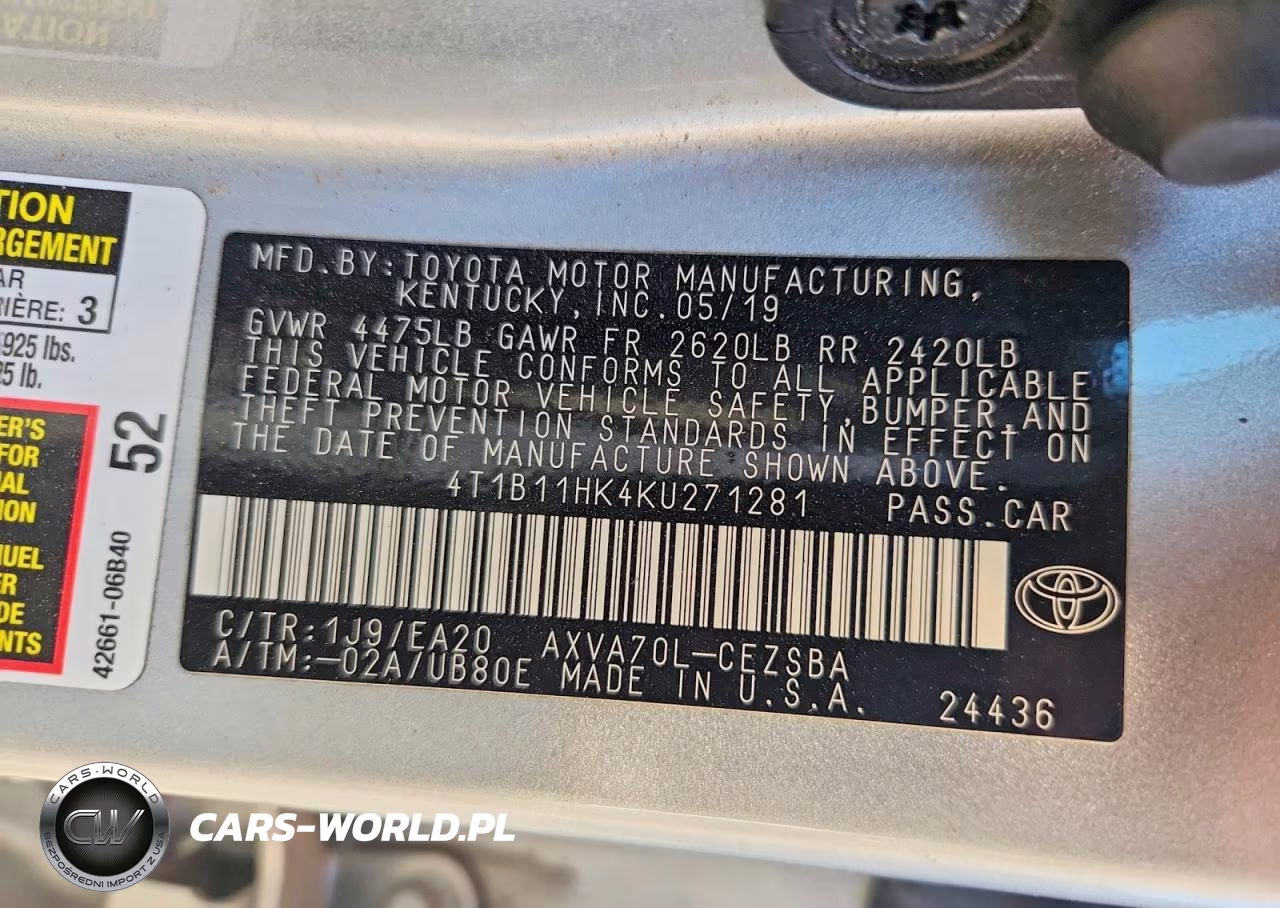 2019 Toyota Camry Se VIN:4T1B11HK4KU271281 - 12