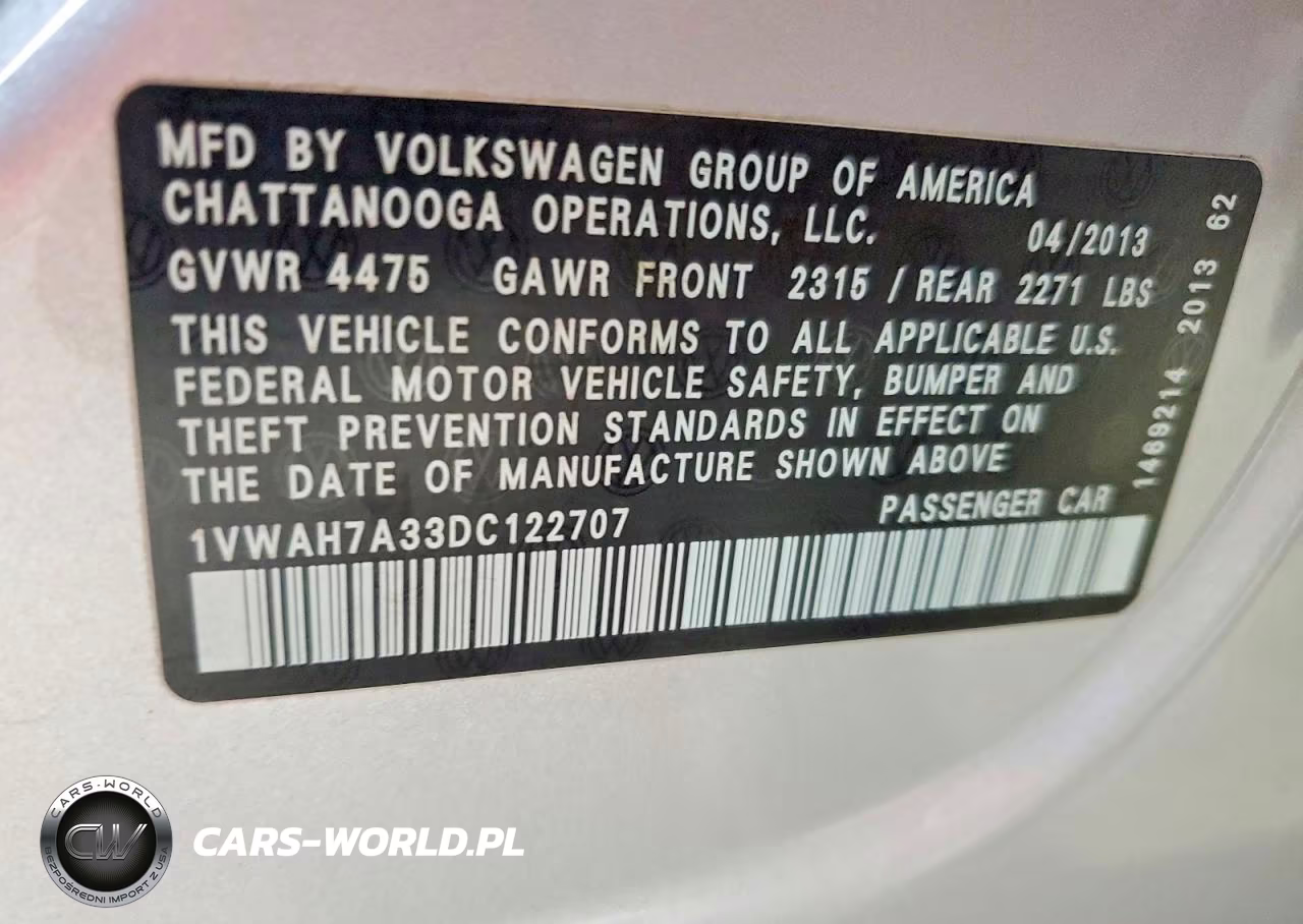 2013 Volkswagen Passat S VIN:1VWAH7A33DC122707 - 12