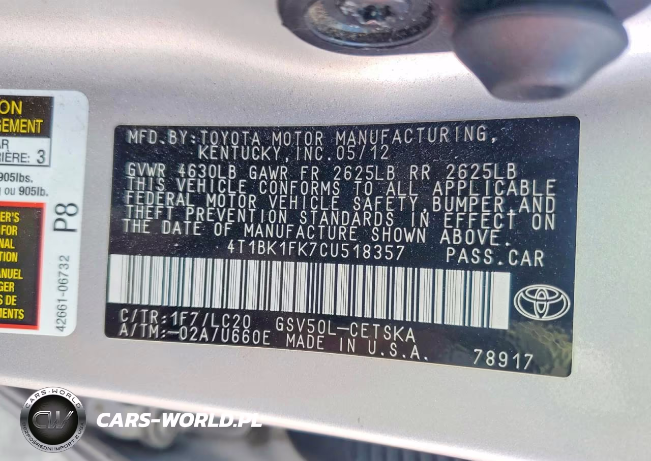 2012 Toyota Camry Se V6 VIN:4T1BK1FK7CU518357 - 12
