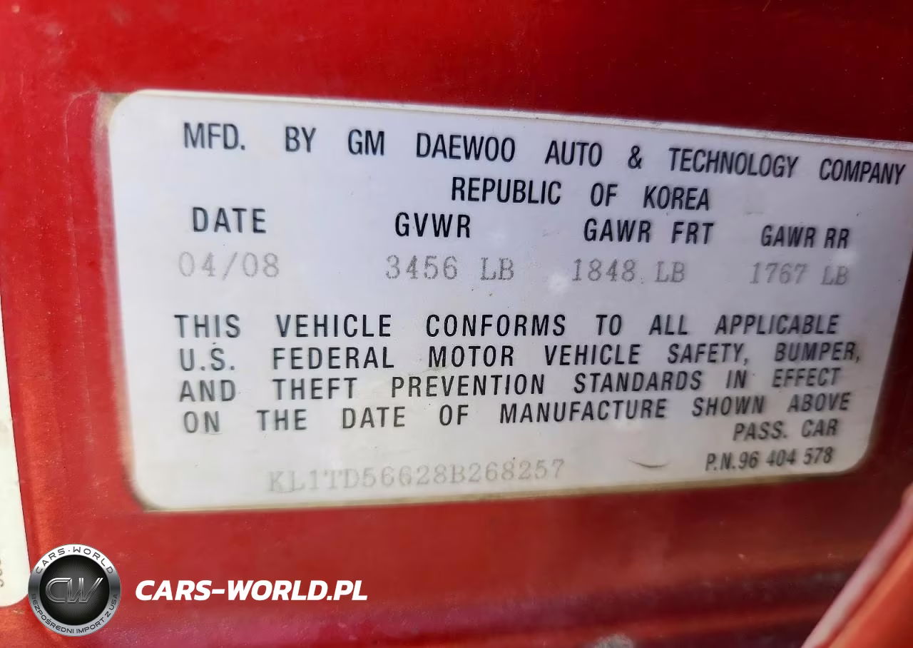 2008 Chevrolet Aveo Base VIN:KL1TD56628B268257 - 12