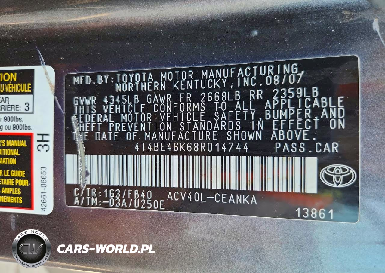 2008 Toyota Camry Le VIN:4T4BE46K68R014744 - 12