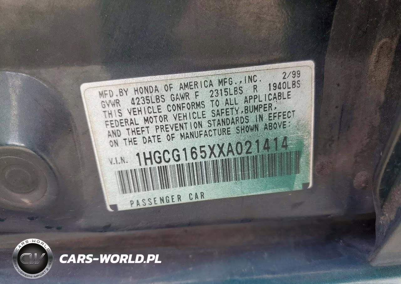 1999 Honda Accord Ex VIN:1HGCG165XXA021414 - 12