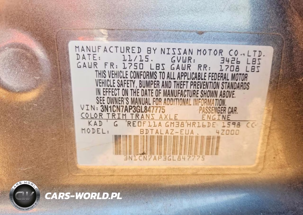 2016 Nissan Versa 1.6 S Plus VIN:3N1CN7AP3GL847775 - 12