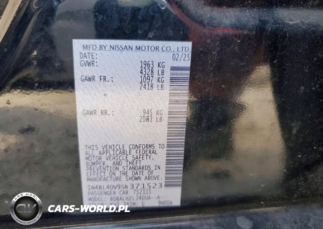 2025 Nissan Altima Sv VIN:1N4BL4DV9SN371523 - 12