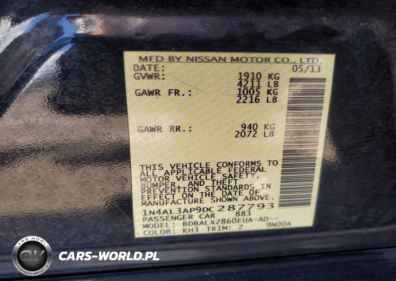 2013 Nissan Altima 2.5 VIN:1N4AL3AP9DC287793 - 12