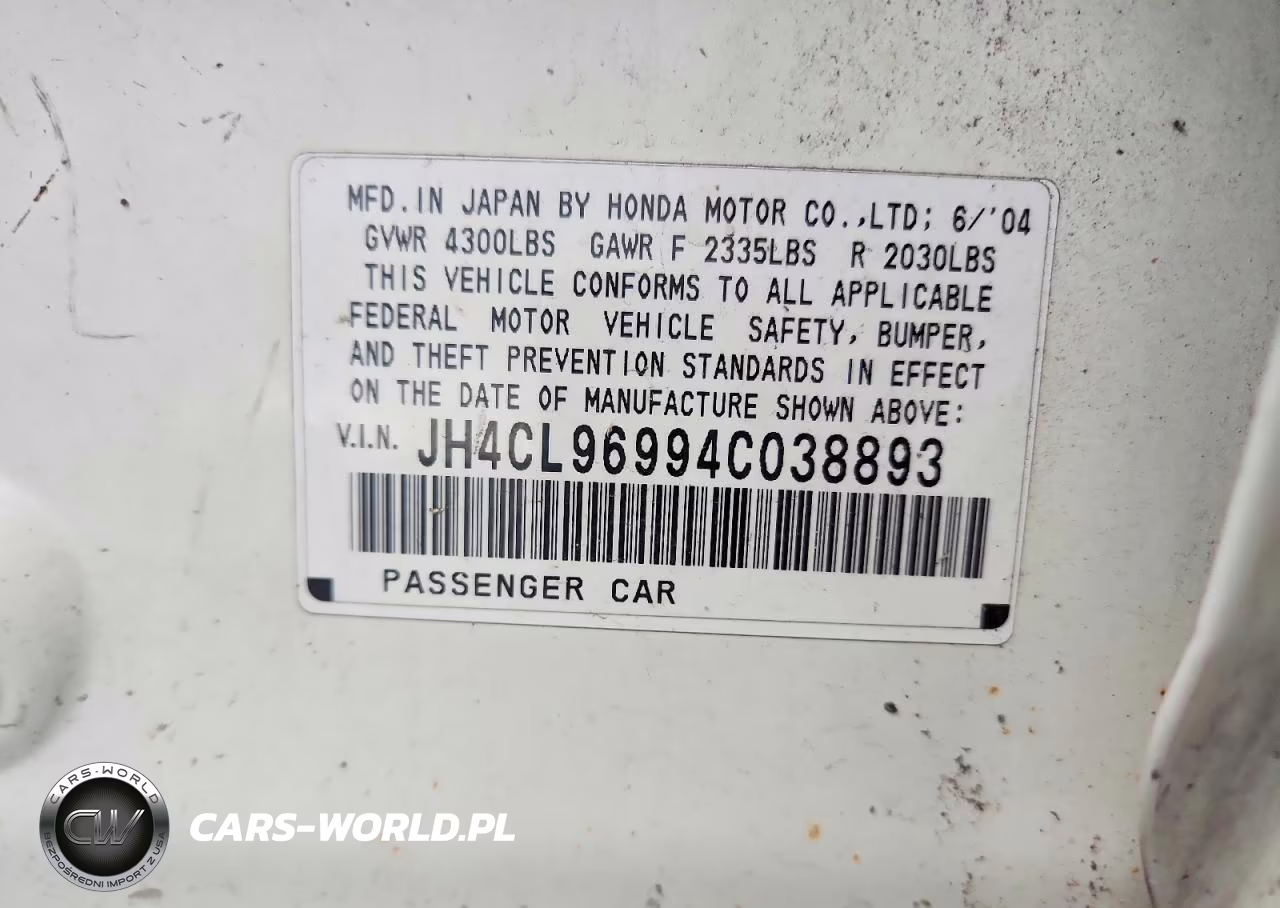 2004 Acura Tsx VIN:JH4CL96994C038893 - 13