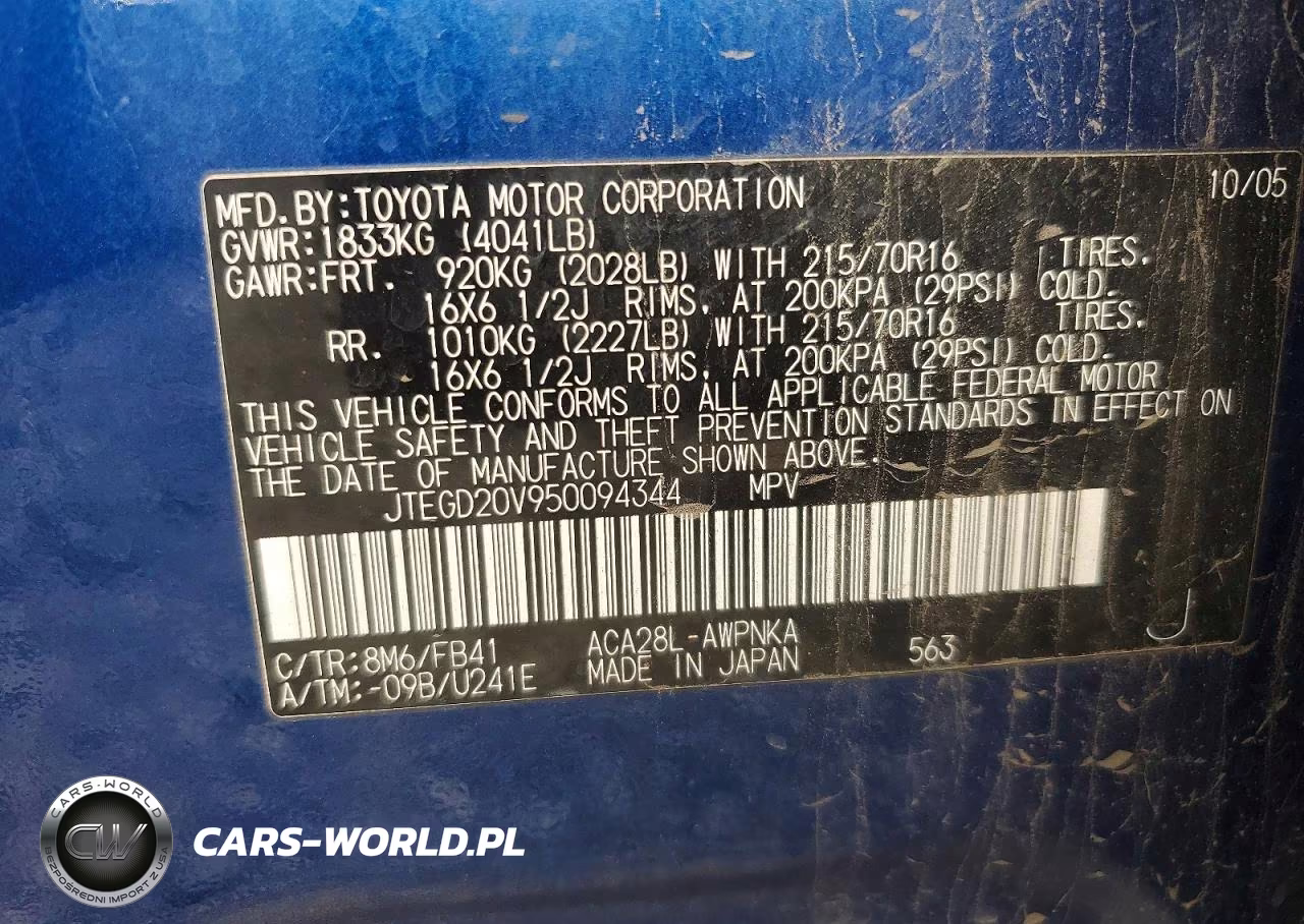 2005 Toyota Rav4 Base VIN:JTEGD20V950094344 - 12