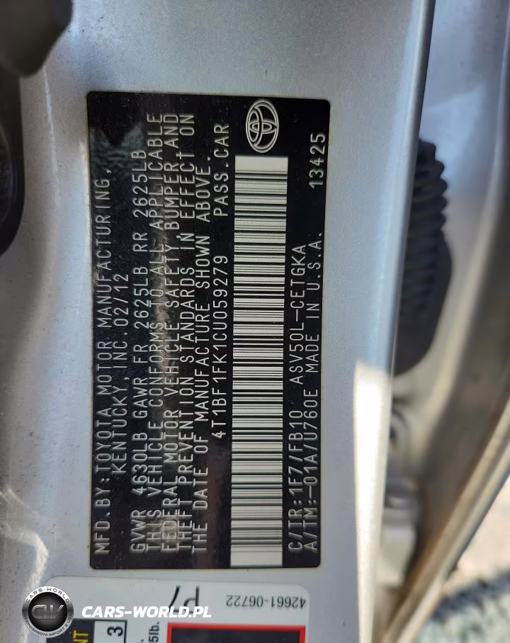 2012 Toyota Camry Xle VIN:4T1BF1FK1CU059279 - 12