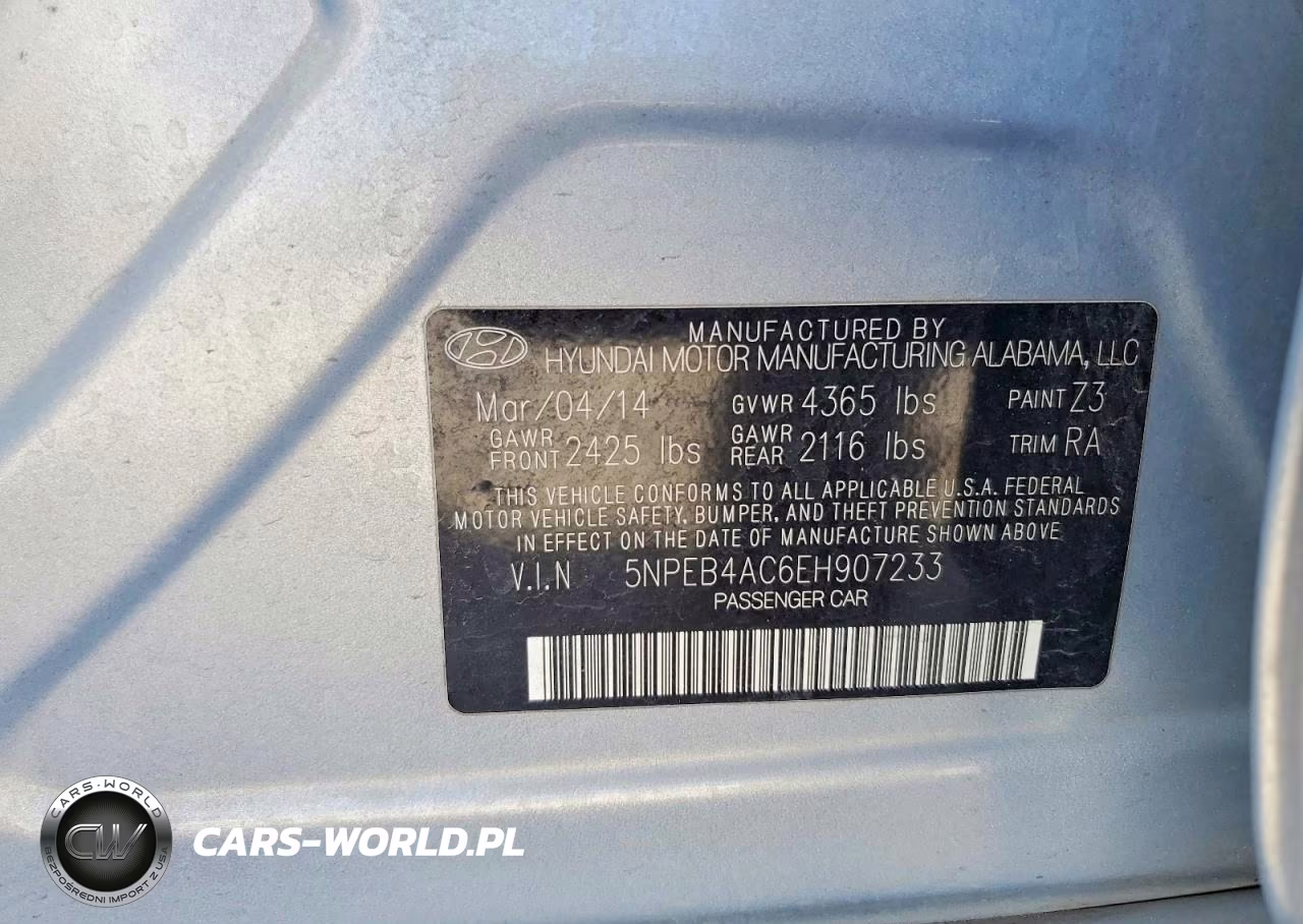2014 Hyundai Sonata Gls VIN:5NPEB4AC6EH907233 - 12