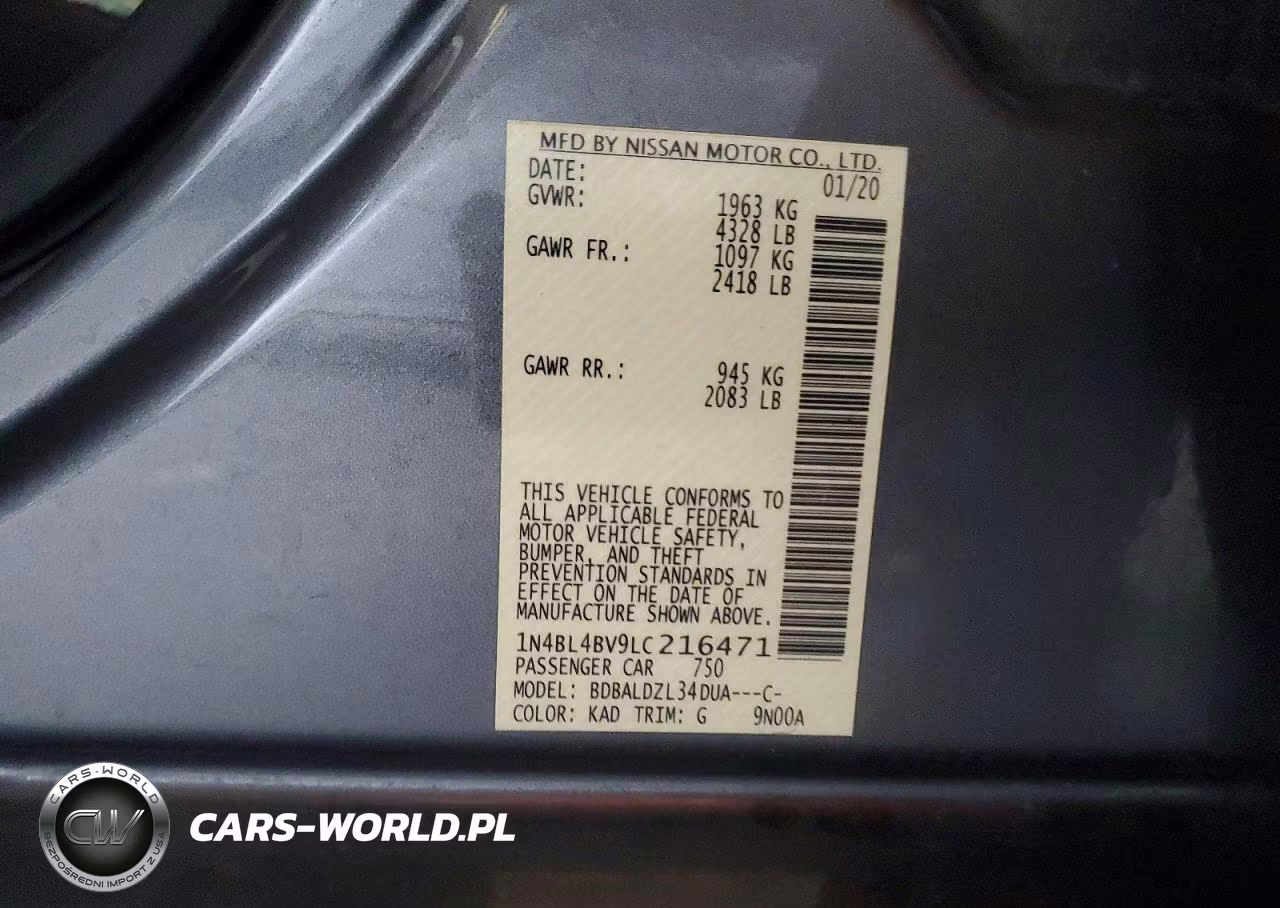 2020 Nissan Altima S VIN:1N4BL4BV9LC216471 - 12