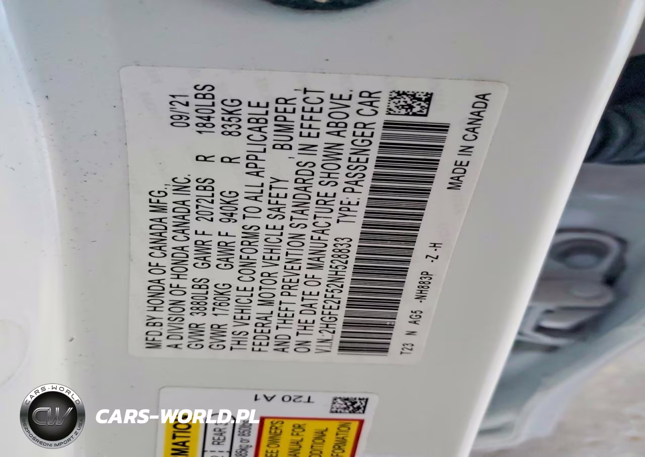2022 Honda Civic Sport VIN:2HGFE2F52NH528833 - 13