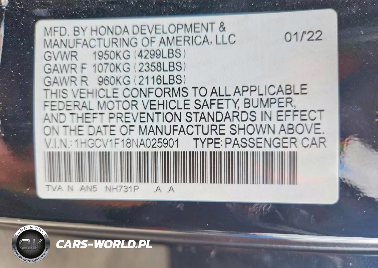 2022 Honda Accord Lx VIN:1HGCV1F18NA025901 - 12