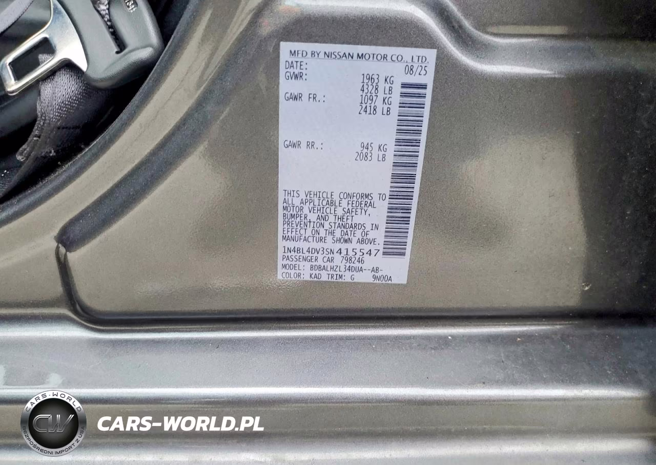 2025 Nissan Altima Sv VIN:1N4BL4DV3SN415547 - 12