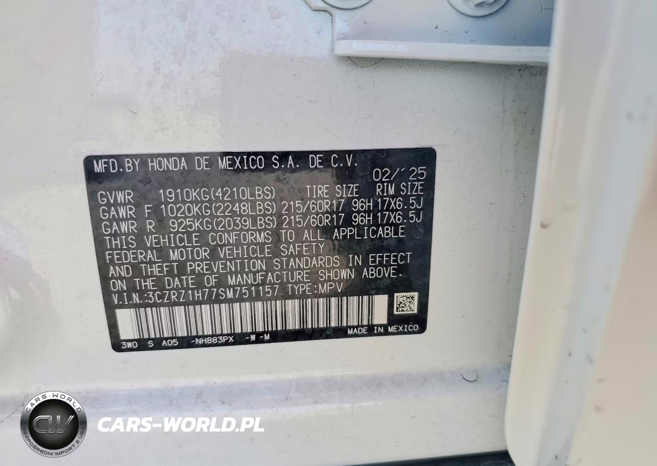 2025 Honda Hr-V Exl VIN:3CZRZ1H77SM751157 - 13