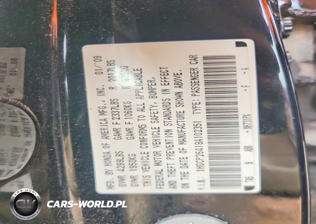 2009 Honda Accord Lxp VIN:1HGCP26419A102351 - 12