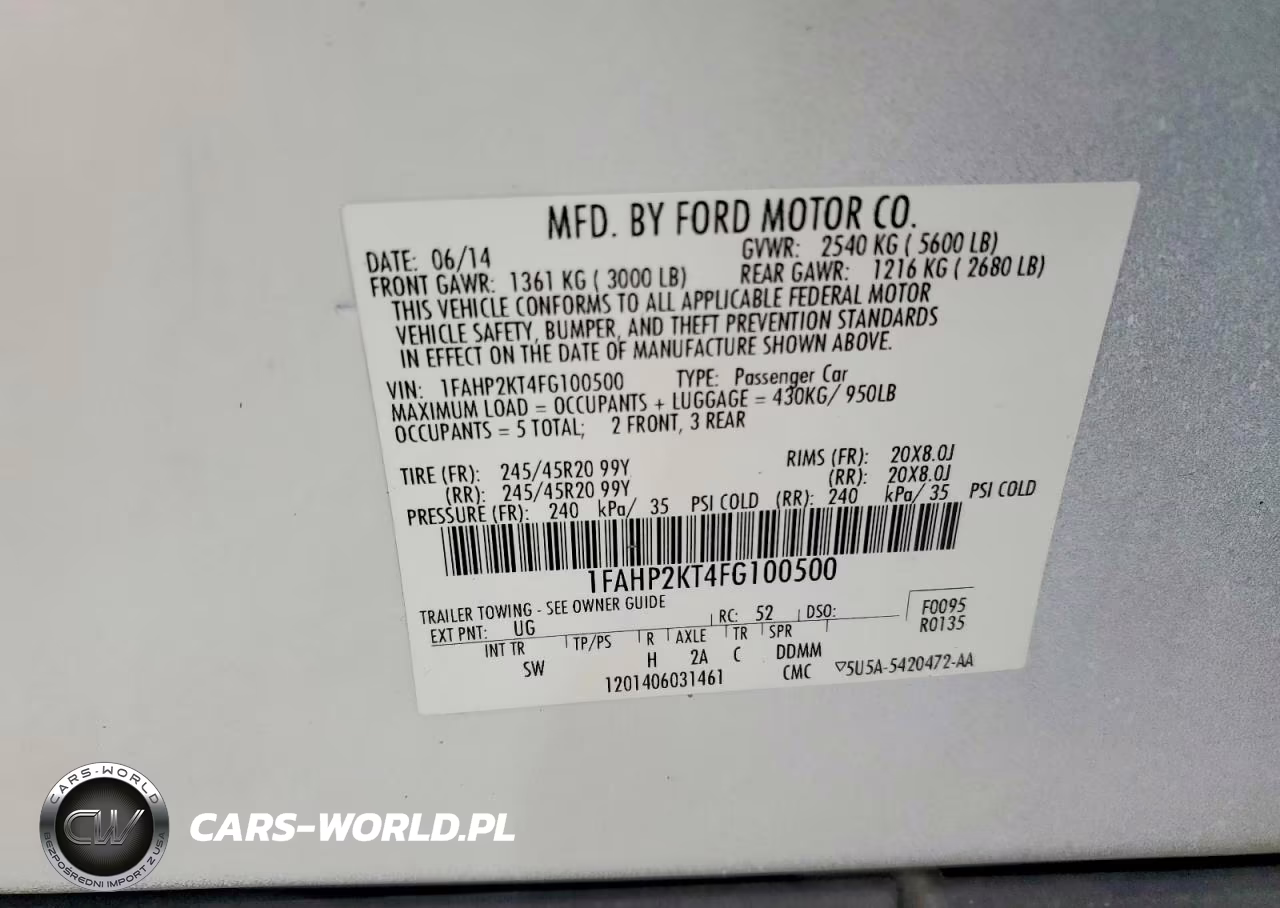 2015 Ford Taurus Sho VIN:1FAHP2KT4FG100500 - 12