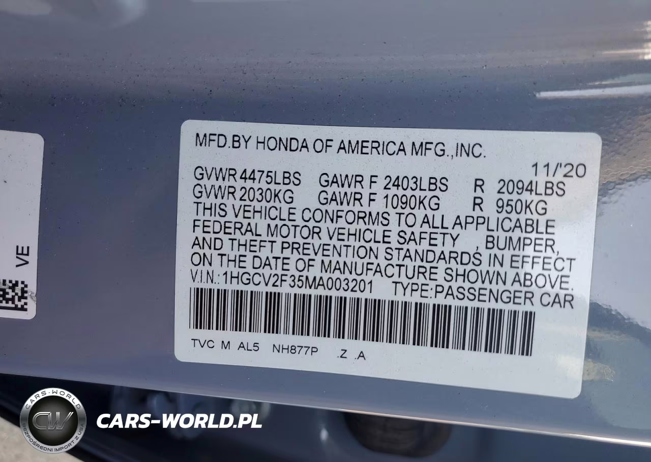 2021 Honda Accord Sport VIN:1HGCV2F35MA003201 - 12