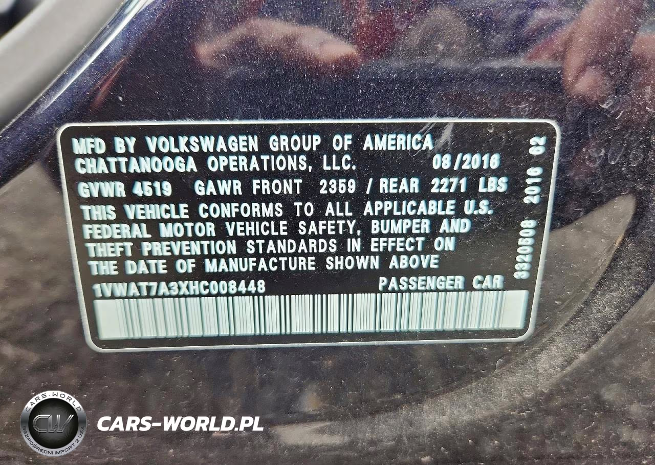 2017 Volkswagen Passat S VIN:1VWAT7A3XHC008448 - 12