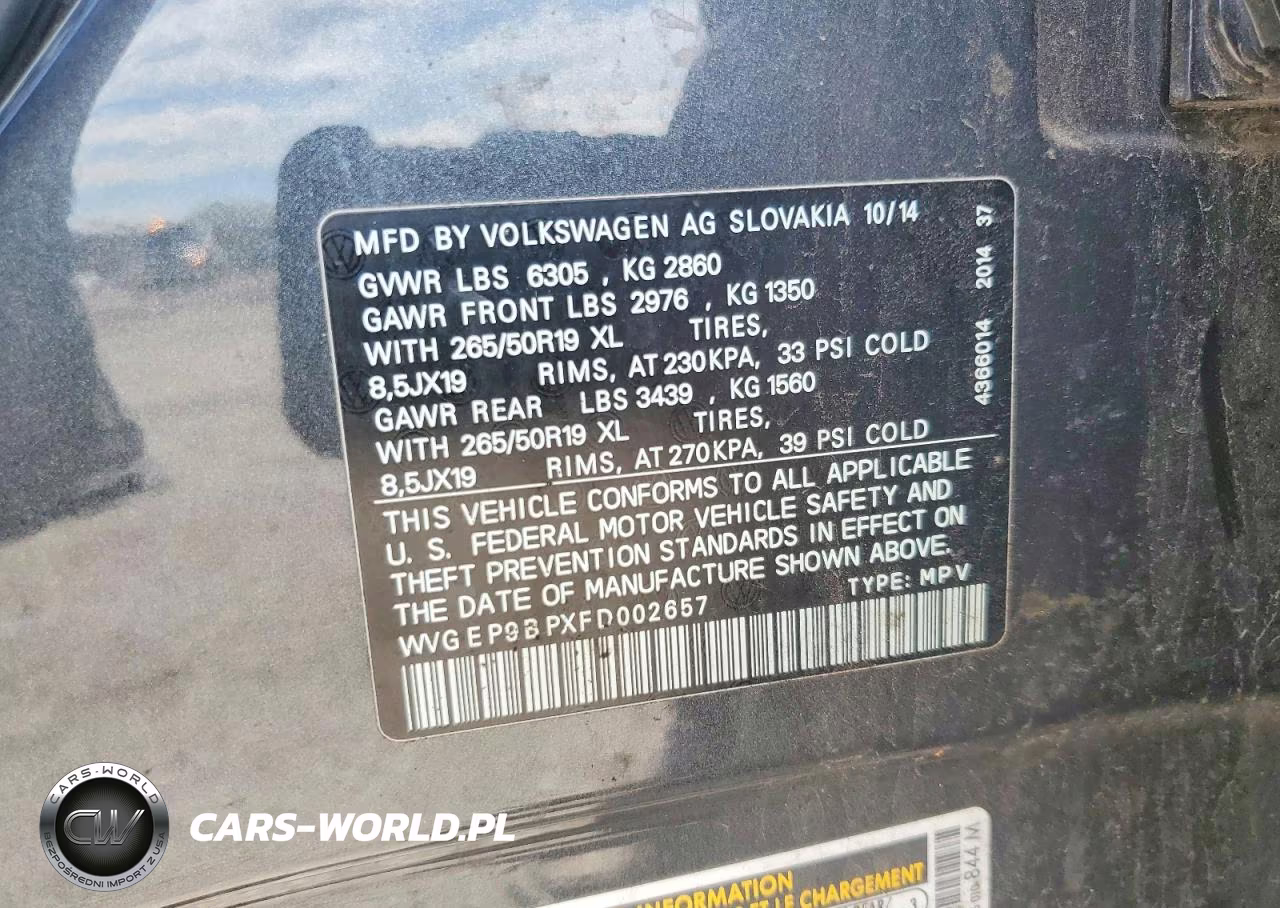 2015 Volkswagen Touareg V6 Tdi VIN:WVGEP9BPXFD002657 - 13