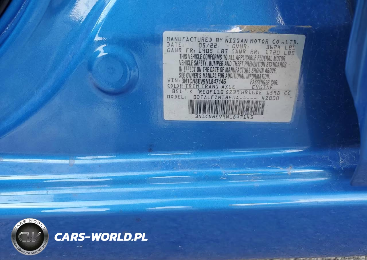 2022 Nissan Versa Sv VIN:3N1CN8EV9NL847145 - 13