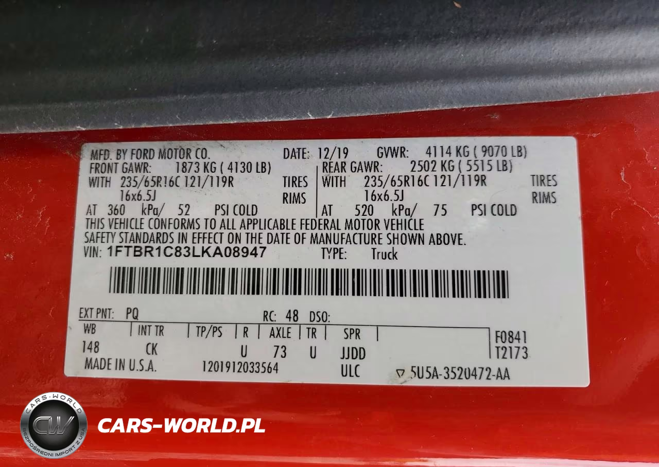 2020 Ford Transit T-250 VIN:1FTBR1C83LKA08947 - 13