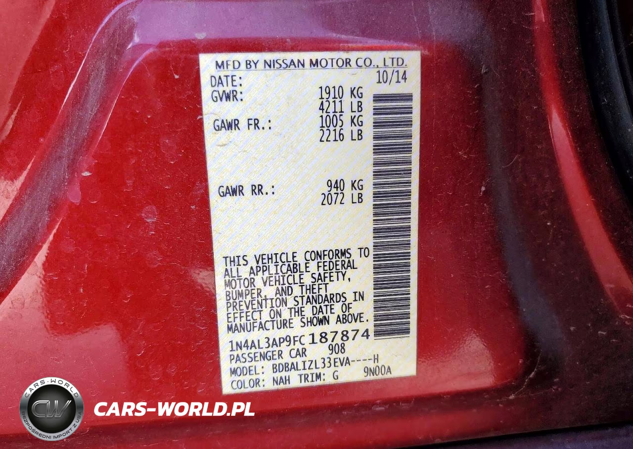 2015 Nissan Altima 2.5 Sv VIN:1N4AL3AP9FC187874 - 12