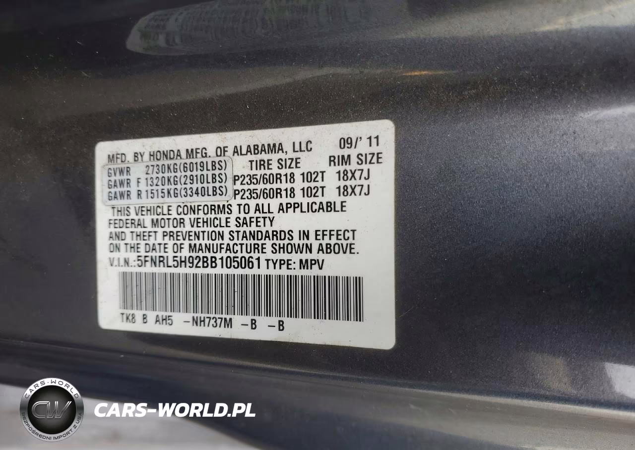 2011 Honda Odyssey Touring VIN:5FNRL5H92BB105061 - 14