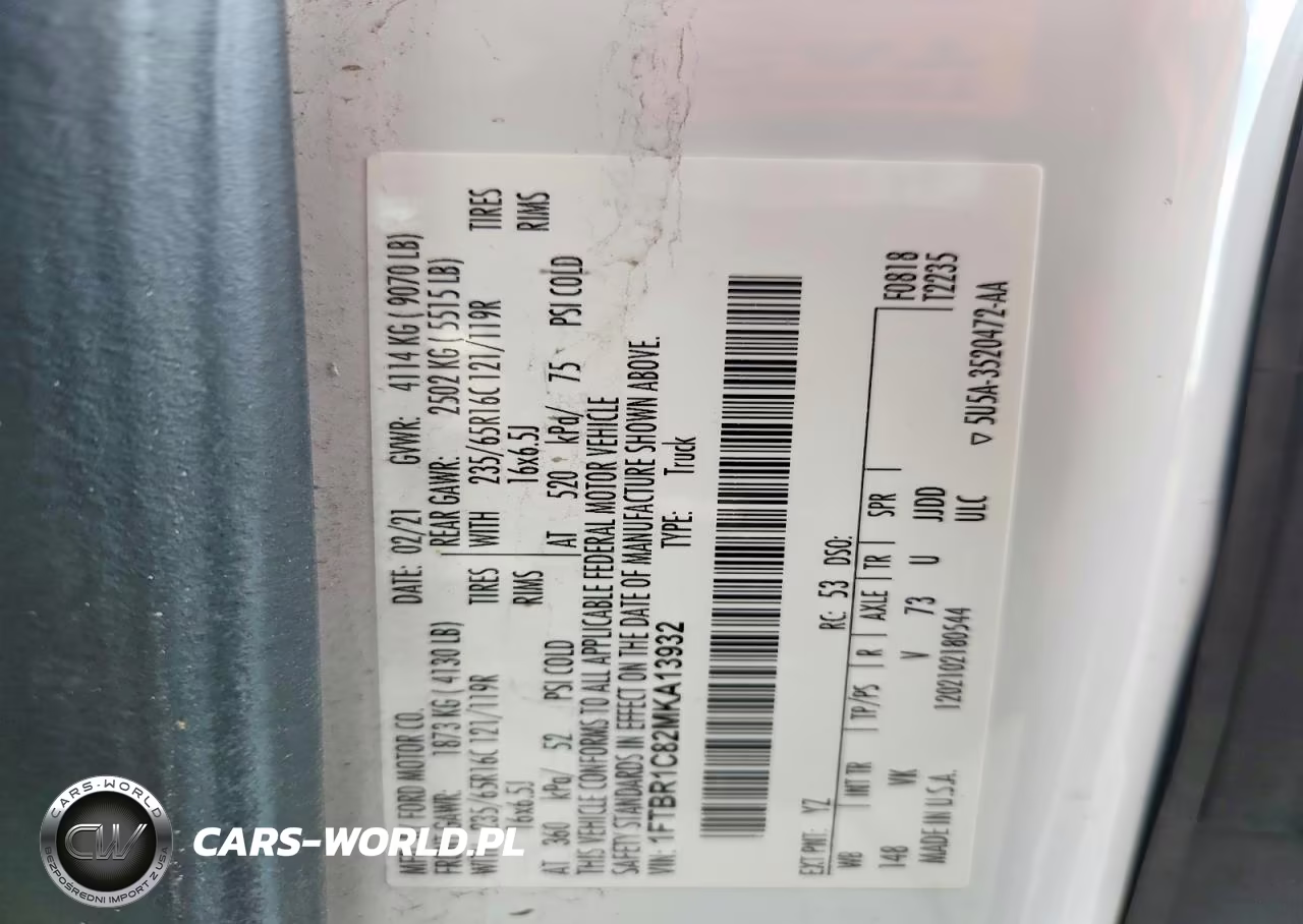 2021 Ford Transit T-250 VIN:1FTBR1C82MKA13932 - 13