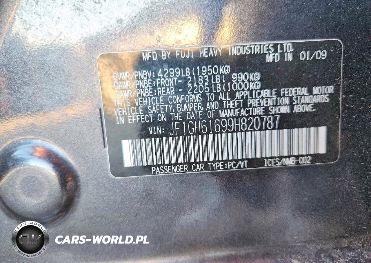 2009 Subaru Impreza 2.5I VIN:JF1GH61699H820787 - 12