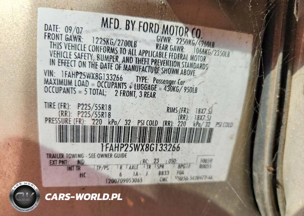 2008 Ford Taurus Limited VIN:1FAHP25WX8G133266 - 12