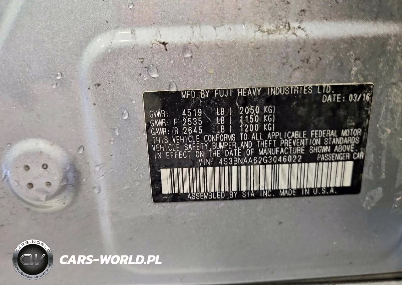 2016 Subaru Legacy 2.5I VIN:4S3BNAA62G3046022 - 12