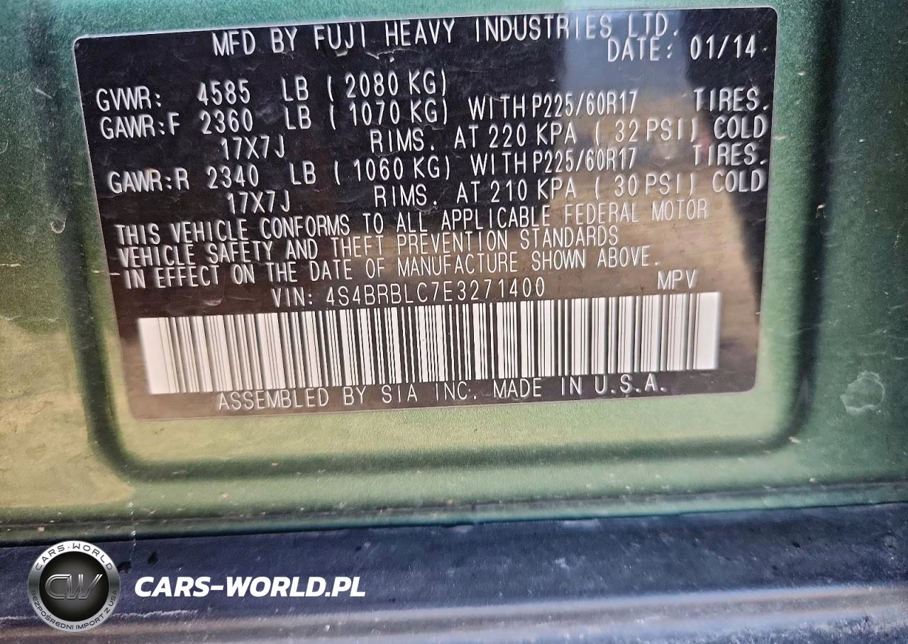 2014 Subaru Outback 2.5I Limited VIN:4S4BRBLC7E3271400 - 12