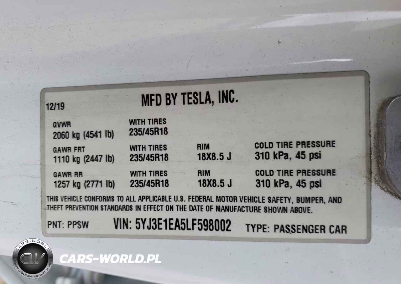 2020 Tesla Model 3 VIN:5YJ3E1EA5LF598002 - 12