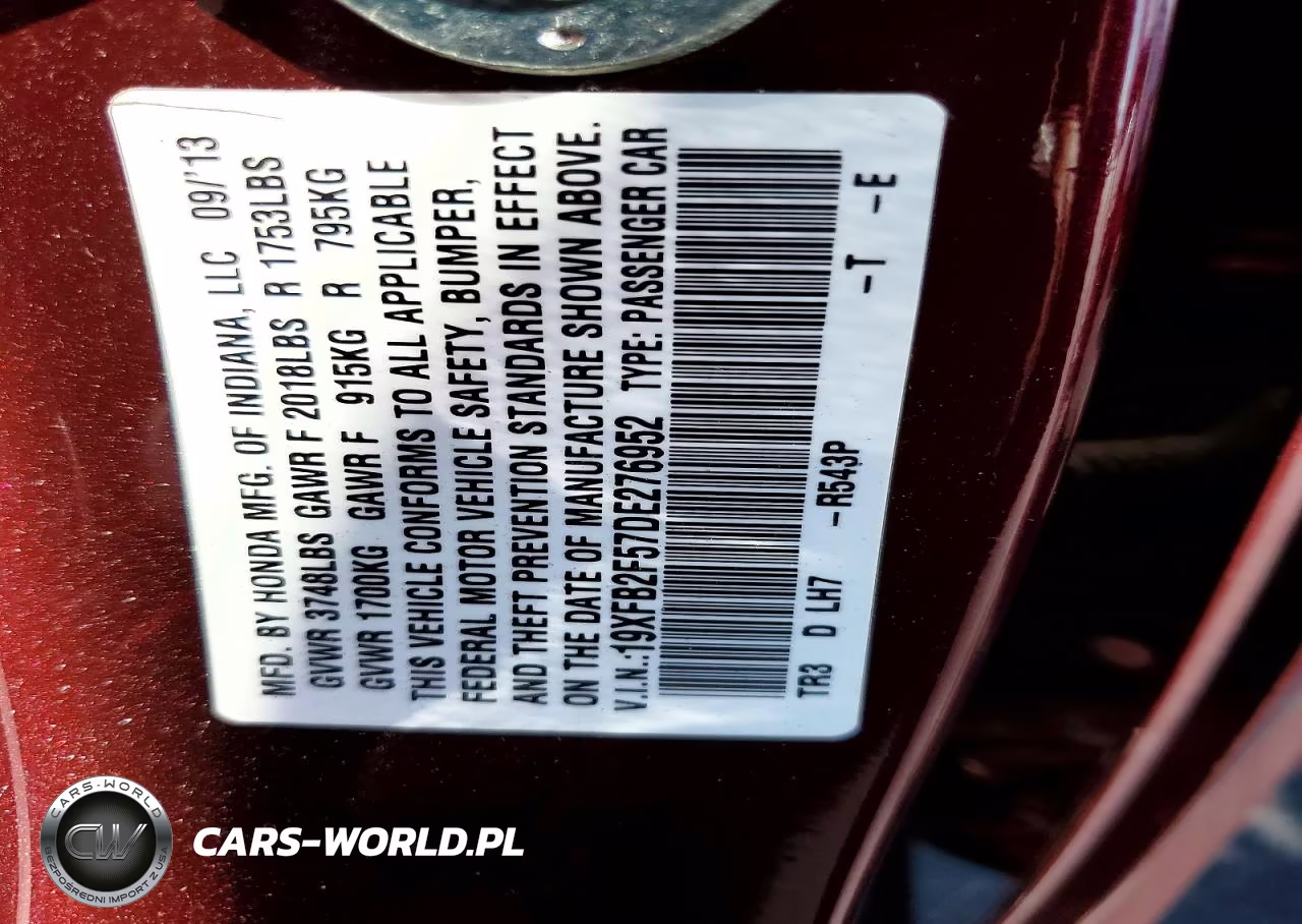 2013 Honda Civic Lx VIN:19XFB2F57DE276952 - 13
