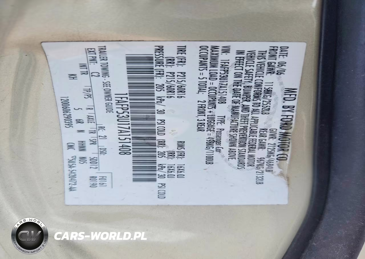 2007 Ford Taurus Se VIN:1FAFP53U17A151408 - 13