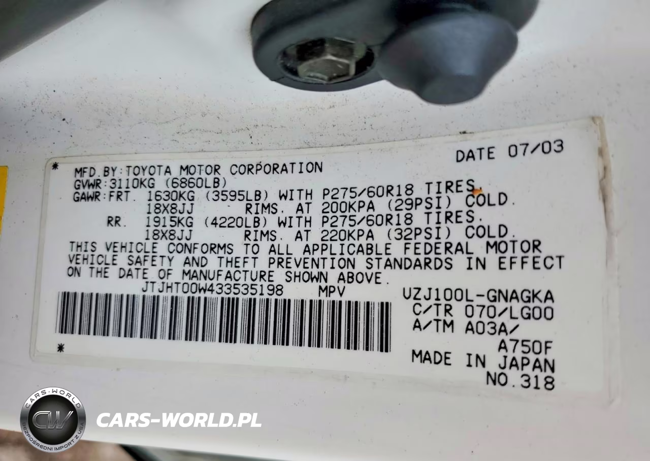 2003 Lexus Lx 470 VIN:JTJHT00W433535198 - 13