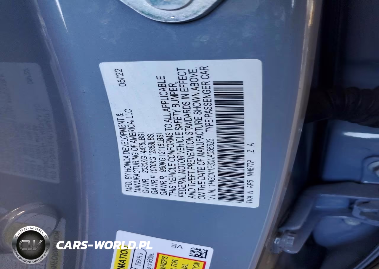 2022 Honda Accord Sport VIN:1HGCV1F30NA055623 - 12