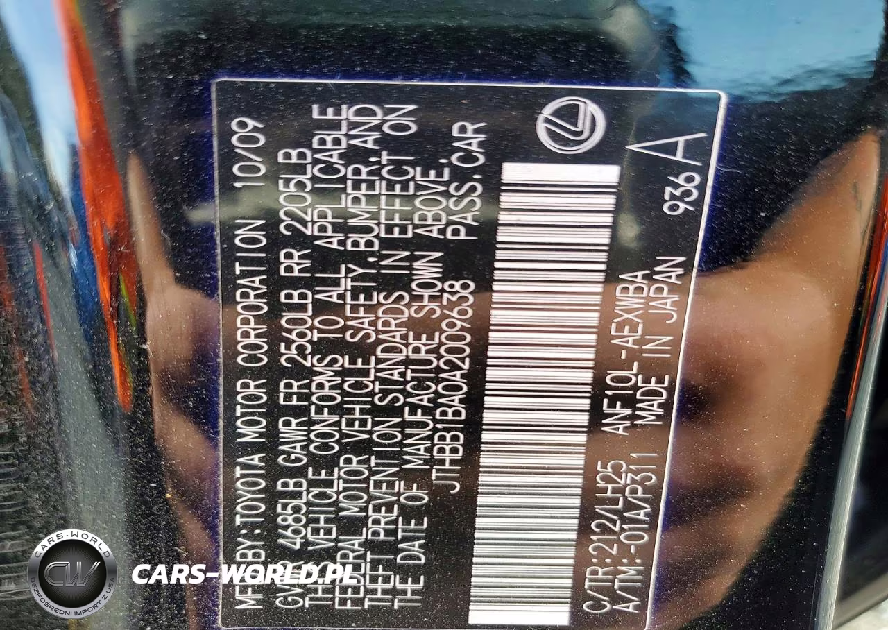 2010 Lexus Hs 250H VIN:JTHBB1BA0A2009638 - 12