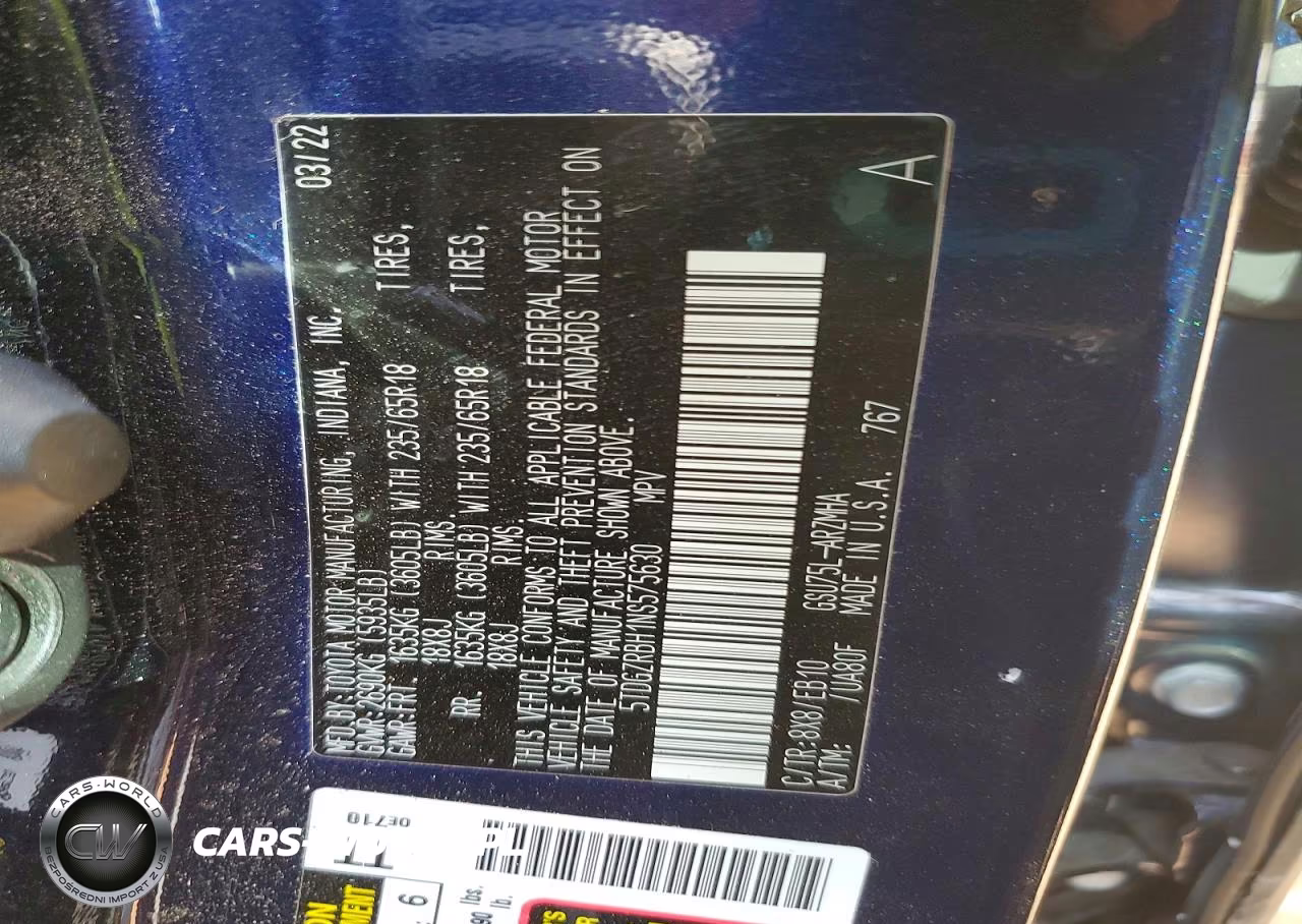 2022 Toyota Highlander Xle VIN:5TDGZRBH1NS575630 - 13