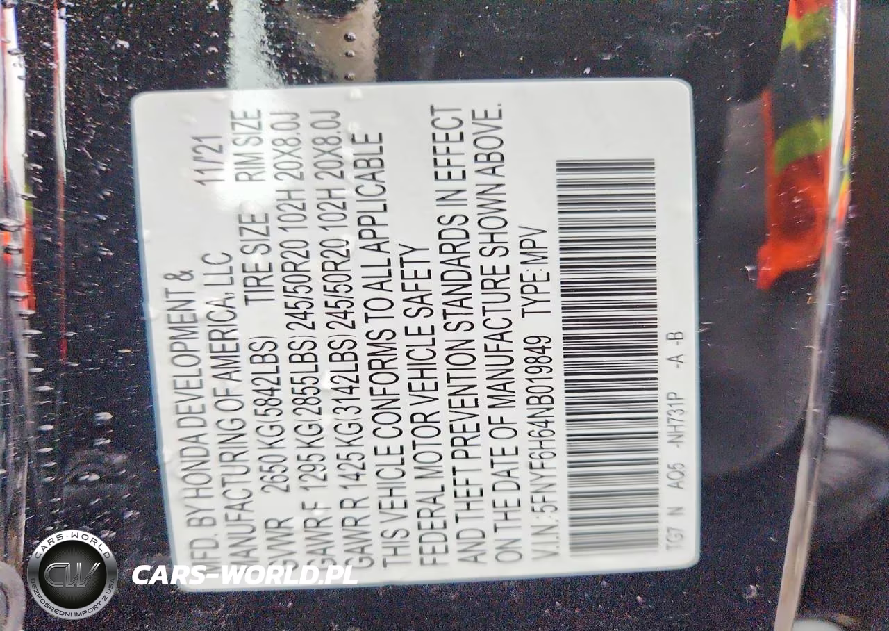 2022 Honda Pilot Touring VIN:5FNYF6H64NB019849 - 13
