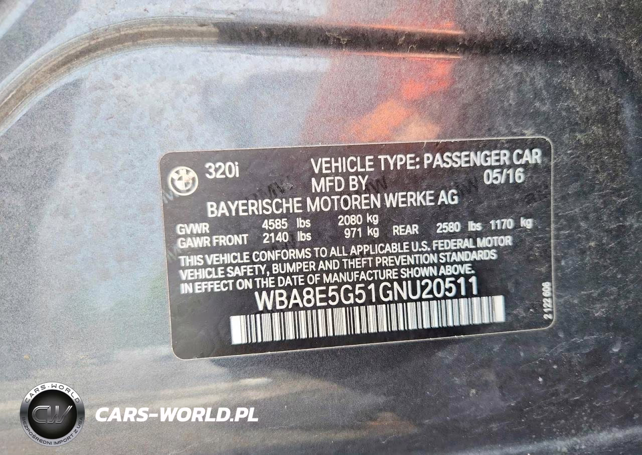 2016 BMW 320 Xi VIN:WBA8E5G51GNU20511 - 12