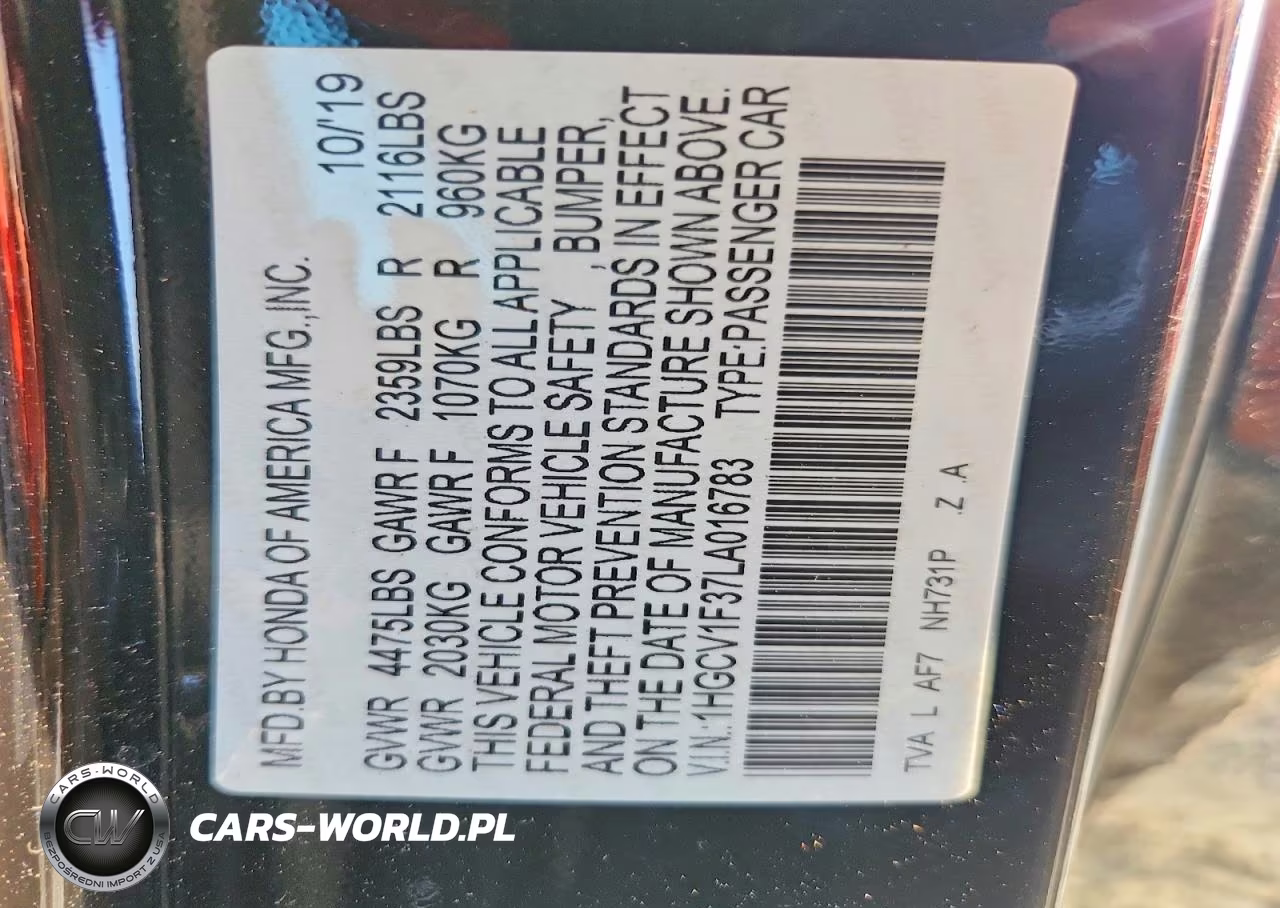 2020 Honda Accord Sport VIN:1HGCV1F37LA016783 - 12