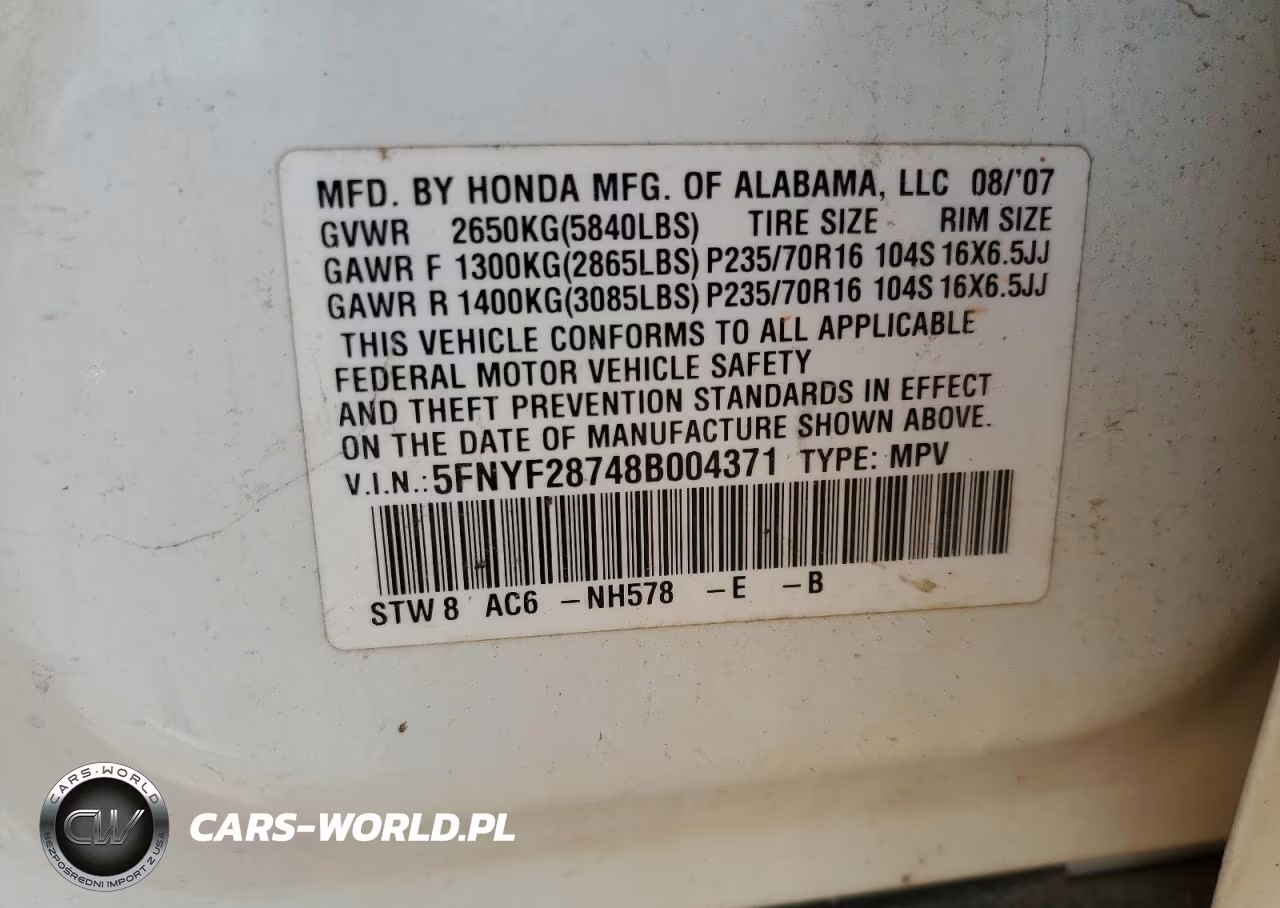 2008 Honda Pilot Exl VIN:5FNYF28748B004371 - 13