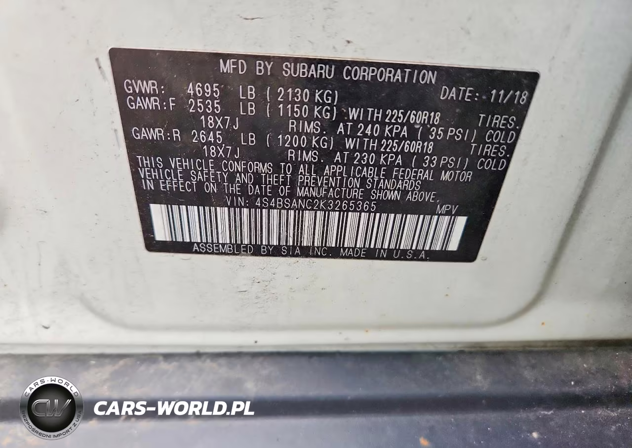 2019 Subaru Outback 2.5I Limited VIN:4S4BSANC2K3265365 - 13