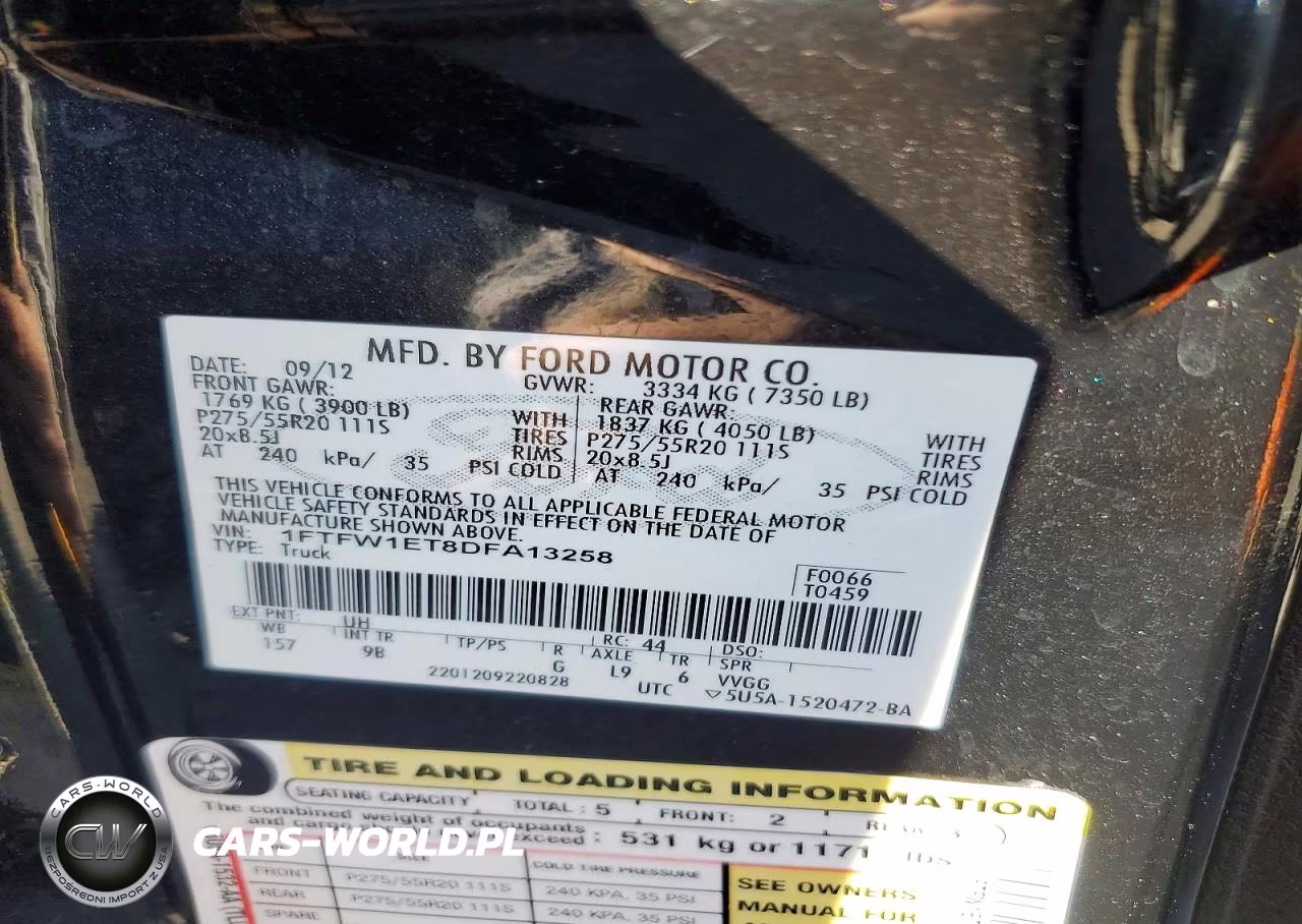 2013 Ford F150 Supercrew VIN:1FTFW1ET8DFA13258 - 13
