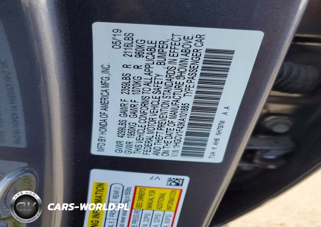 2019 Honda Accord Ex VIN:1HGCV1F43KA101885 - 13